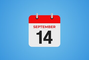 Icon calendar day. 14 September. 14th days of the month, illustration style. Date day of week Sunday, Monday, Tuesday, Wednesday, Thursday, Friday, Saturday.