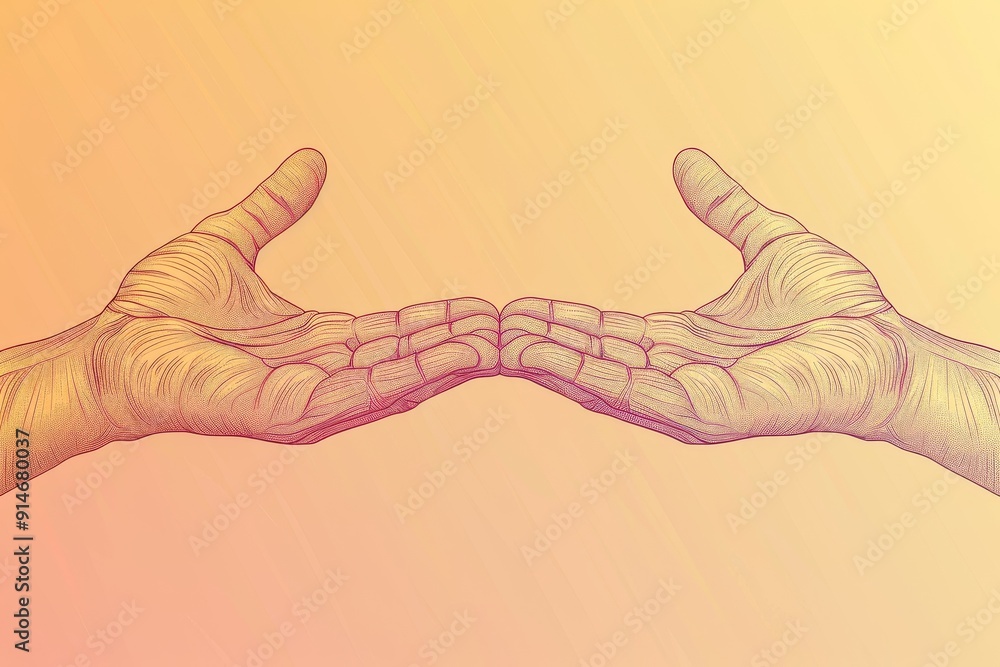 Poster illustration of hands forming a bridge symbolizing support connection and strength in a minimalist a