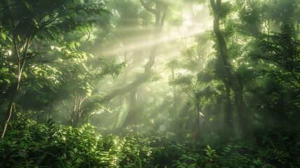 Obraz premium Sunbeams Through the Forest