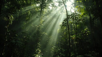 Obraz premium Sunlight Piercing Through a Dense Rainforest