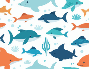 Fototapeta premium Cute marine animal on white isolated background