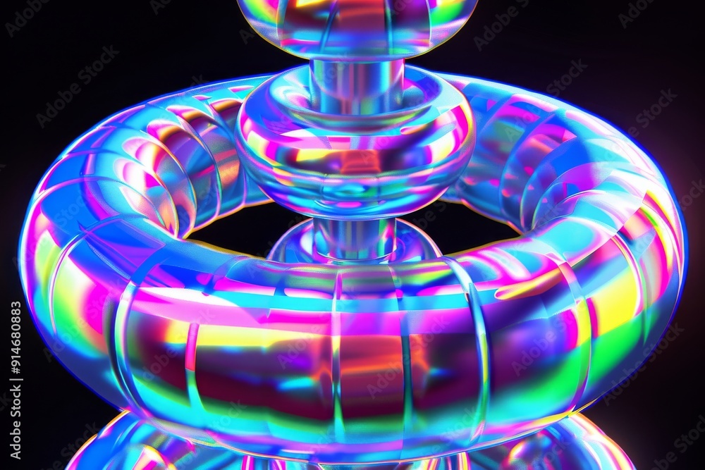 Poster neon rings in vibrant colors symbolizing unity and connection in a futuristic visually striking sett