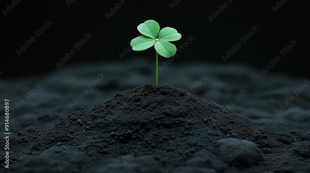 Canvas Prints Green Plant Emerging from Dark Soil