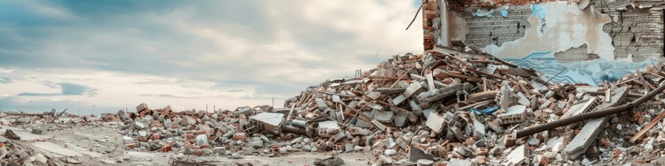 Debris and rubble from destruction of building due to earthquake military attack or urban development