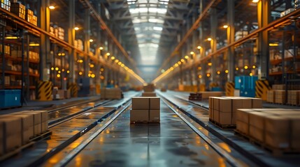 A warehouse with a lot of boxes and pallets