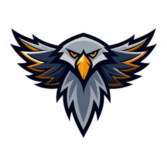 Front View of Flying Eagle Logo Vector Illustration - Black Silhouette, Line Art, Outline Design on White Background