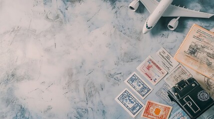 Travel passport pages different countries stamps stamper D Visa and plane Immigration emigration visa application and tourism concept : Generative AI