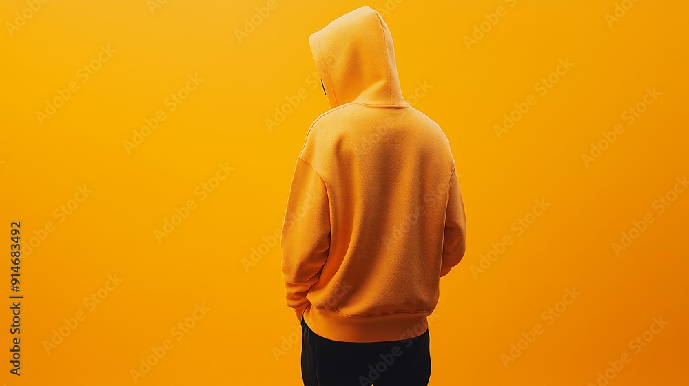 Wall mural Person in orange hoodie with back turned