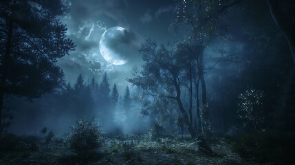 Fototapeta premium Enchanted Forest Under the Moonlight