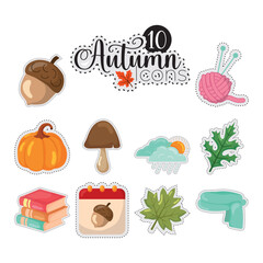Autumn stickers icons set Vector