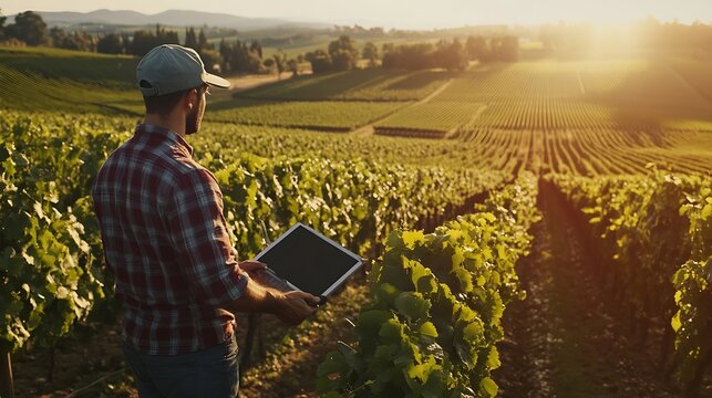 Farmer using smart farming technologies in a vineyard : Generative AI
