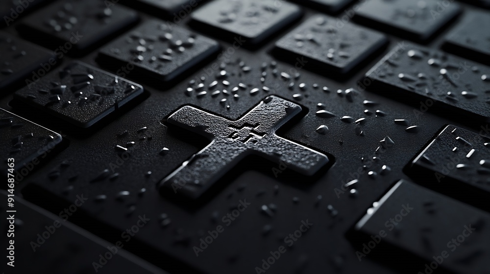 Wall mural keyboard of a computer with a cross on it conceptual photography : generative ai