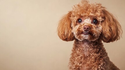 maltipoo on a beige background curly dog in photo studio Maltese poodle : Generative AI