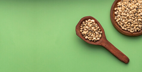 Cowpea beans in the spoon - Black-eyed peas. Alubia carilla