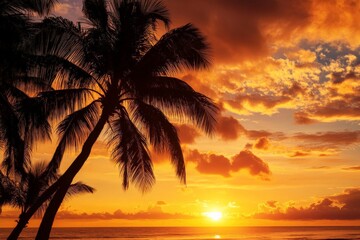 Silhouette of Palm Trees at Sunset