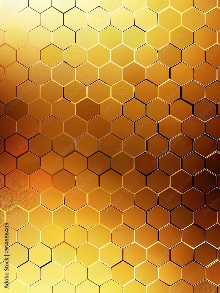 Poster golden honeycomb pattern with intricate hexagonal shapes under warm lighting at twilight