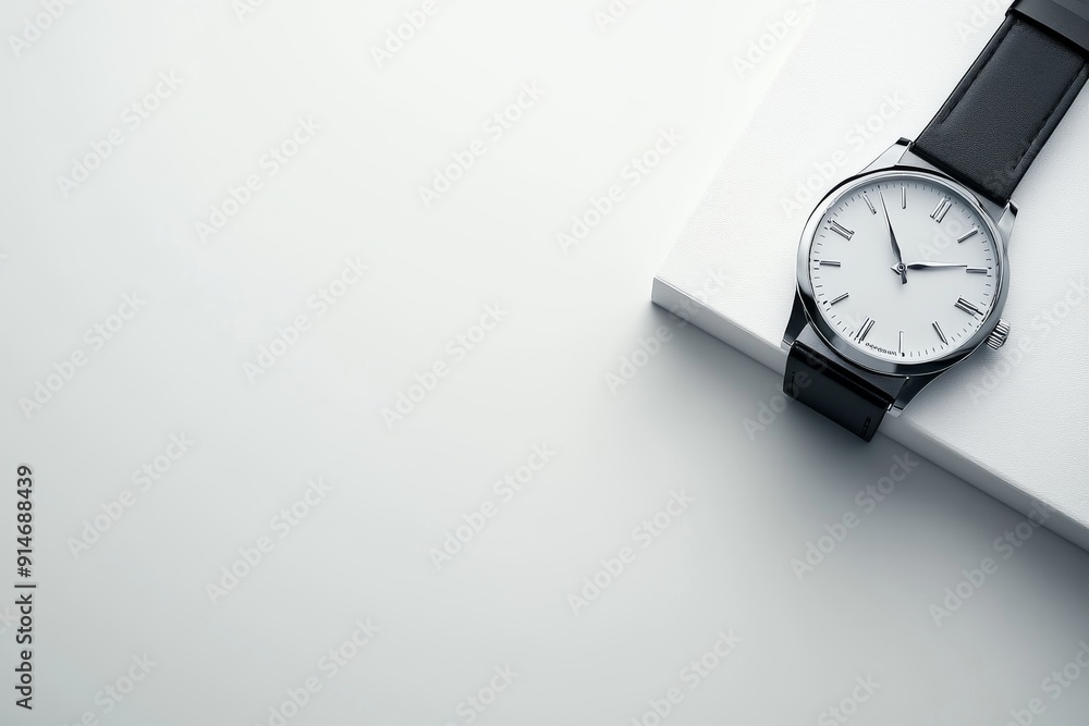 Poster minimalist watch on a blurred background emphasizes timeless design and elegant simplicity