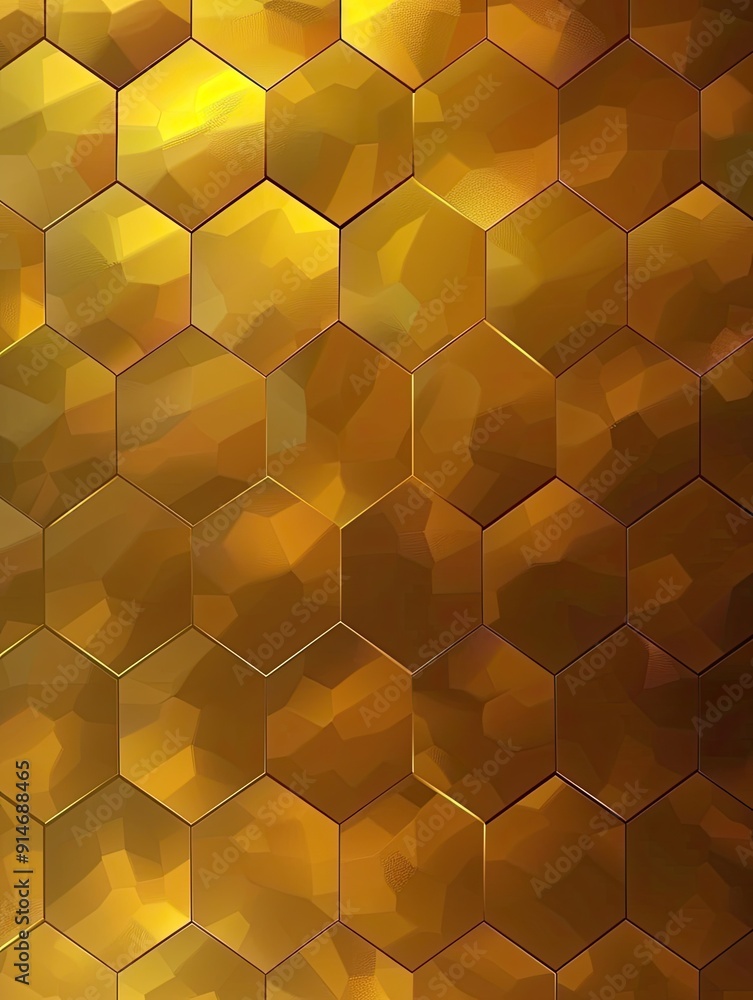 Poster golden hexagonal pattern creating a vibrant, shimmering texture in natural light during the late aft