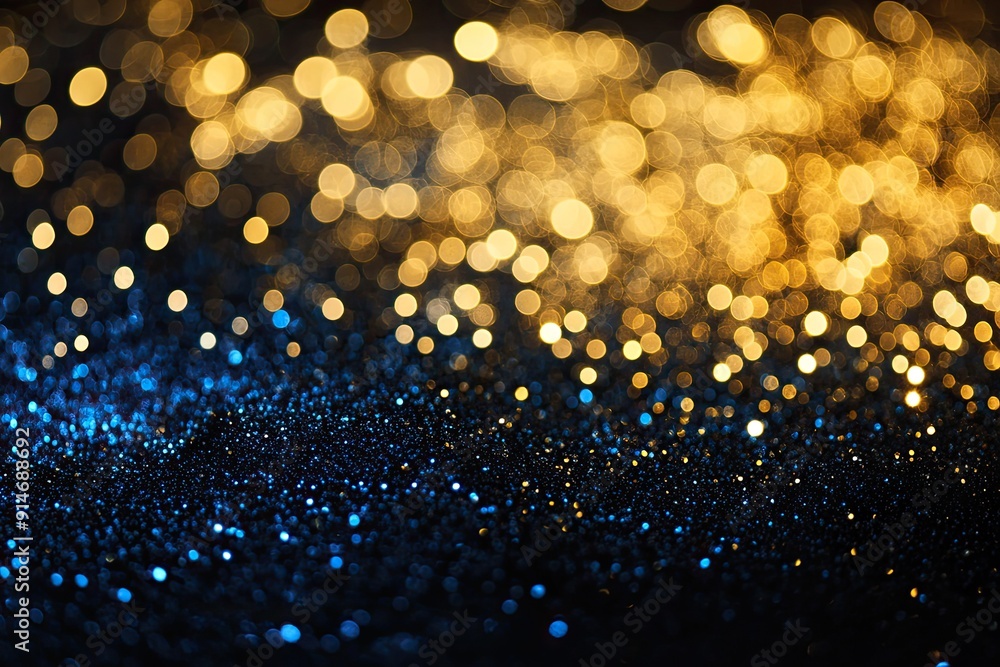 Poster abstract bokeh background with gold and blue. perfect for creating a festive and celebratory mood.