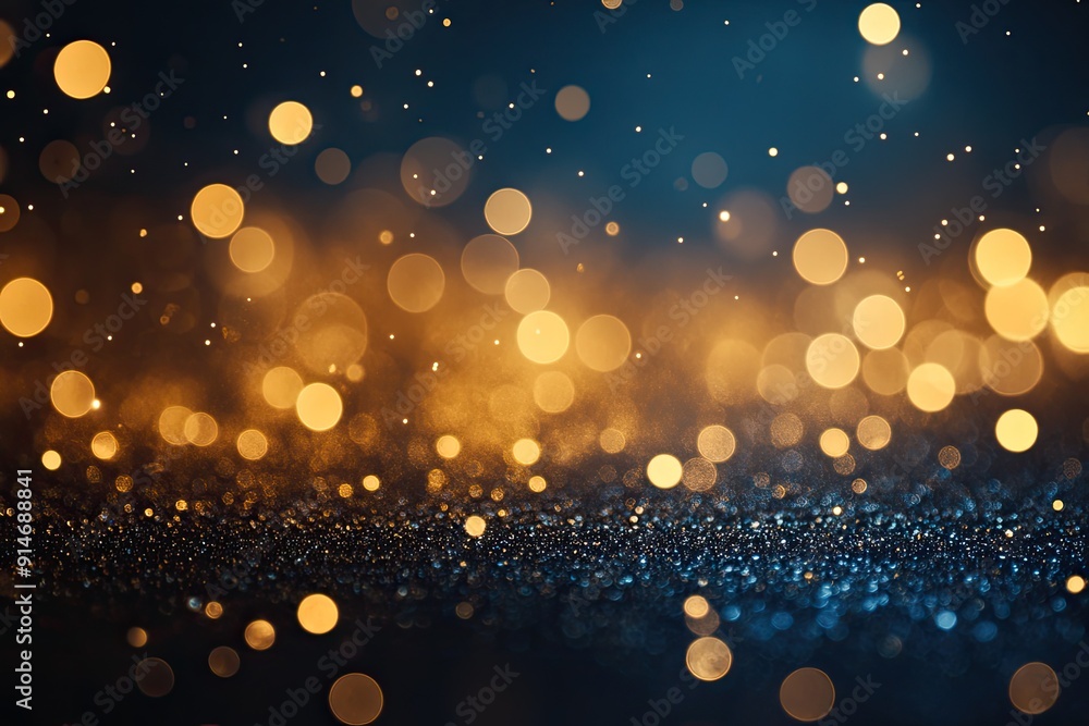 Poster bokeh lights on blue and gold. this image is great for using as a background or for creating a festi