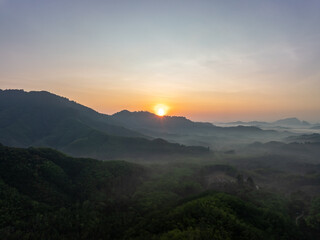 Aerial view Tropical Rainforest trees mountains