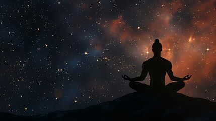 Silhouette of human sitting on stars background Meditation in yoga Psychology and relax : Generative AI