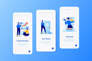 Illustration set of people on social media business on onboarding screen pages