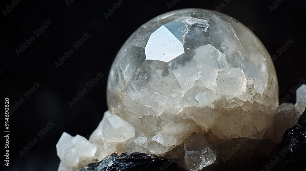 Aufkleber Ball of quartz with rutile on a black background closeup : Generative AI