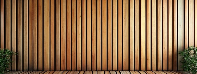 Vertical slats on wooden wall natural wood paneling texture for interior design	