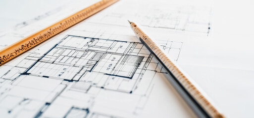 Detailed Architectural Plans and Instruments on Drafting Table During Daylight Hours