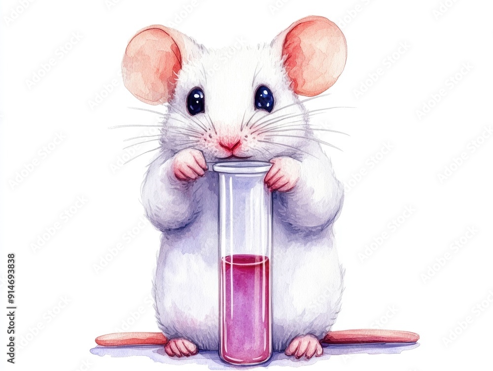 Poster cute and whimsical doodle art of a mouse scientist working in a laboratory conducting an experiment 