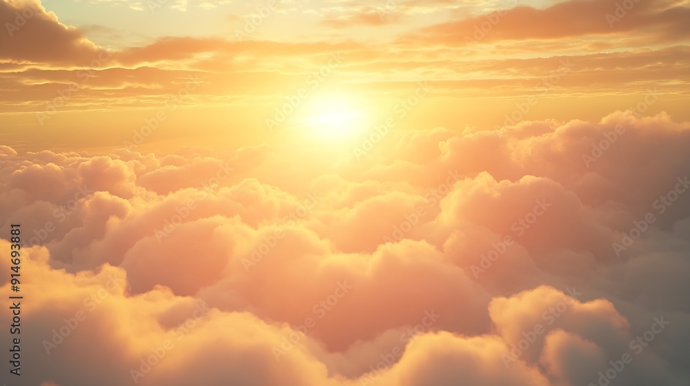 Poster view of the clouds through which the rays of sunset light from the sun break through divine light ba