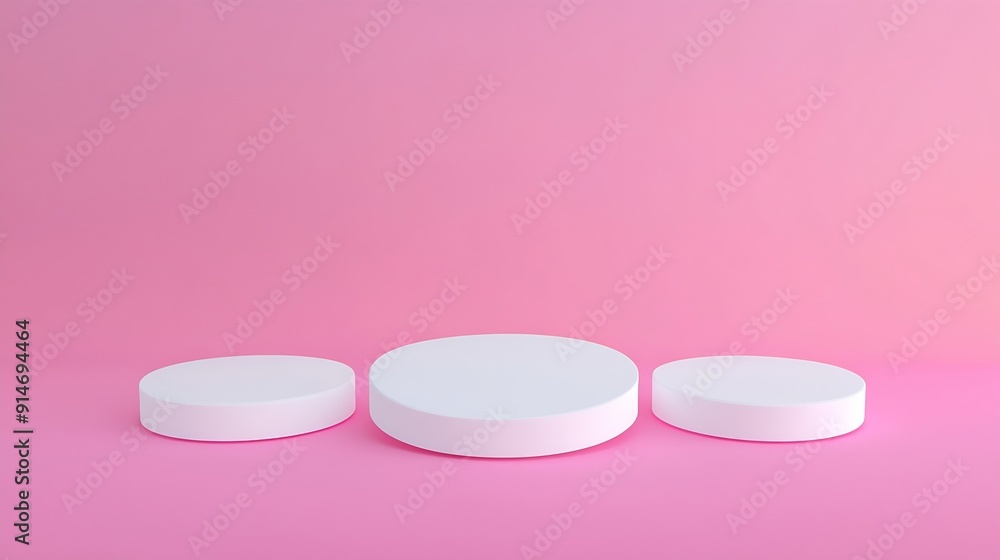 Aufkleber Abstract empty white foam circle podium on pink background Mock up stand for product presentation 3D Render Minimal concept Advertising template : Generative AI