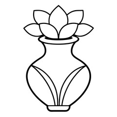 6 Flower Vase Styles Vector Illustration - Line Art, Outline, Silhouette, Black Silhouette on White Background