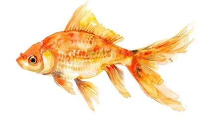 Watercolor Painting of a Goldfish with Orange and Yellow Tones