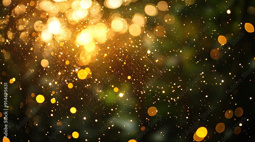 Poster golden bokeh lights with dark background. perfect for adding a touch of sparkle and magic to your de