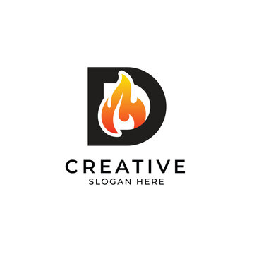Vector logo design template with letter D and fire