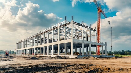 A new factory building is erected on a construction site : Generative AI