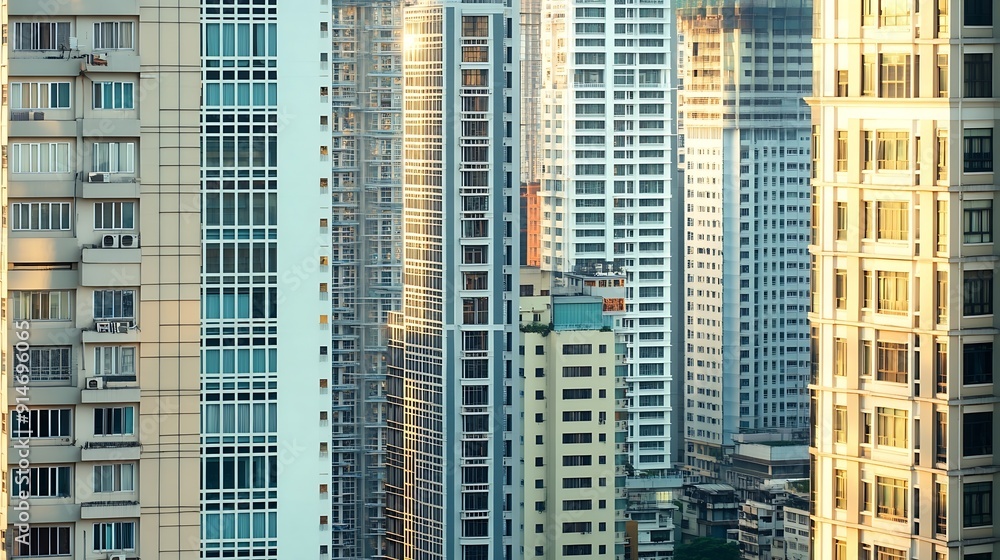 Poster closeup image of bangkok cityscape modern cityscape surrounded with architectural building with day 