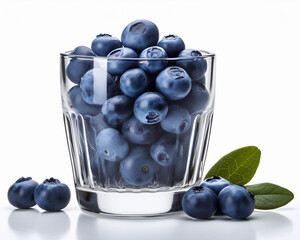 Close up high quality blueberries in wine glass, in glass blueberries on white background isolated
