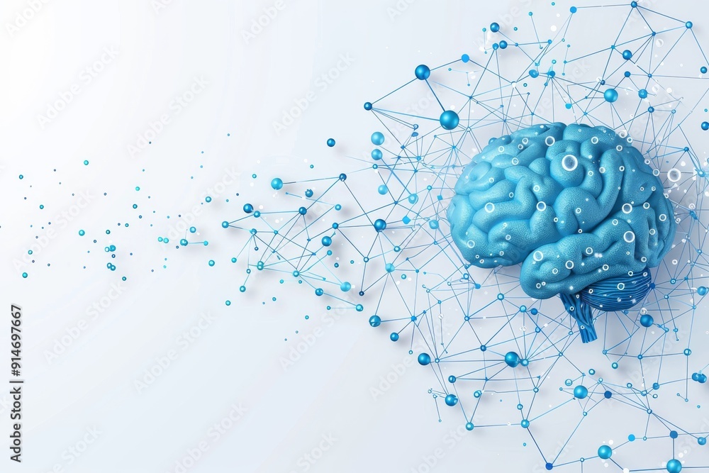 Poster 3d rendering of blue brain connectome: network of neural pathways