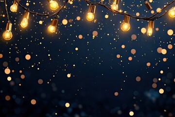 String of warm lights on a dark blue background. This image is great for adding a warm and cozy feel to your designs.