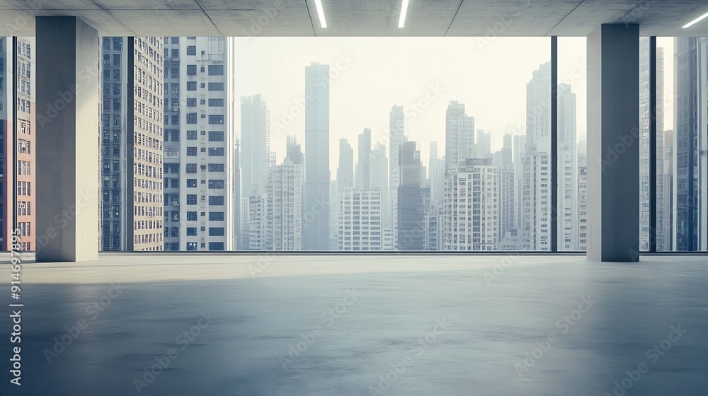 Aufkleber empty space wide open tall buildings in the background big city view business and industry : generat