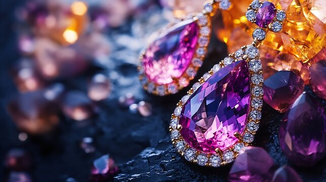 Luxury Design Jewelry Gemstone  diamonds made in Thailand  for women Pink Toumaline citrin Amethyst : Generative AI
