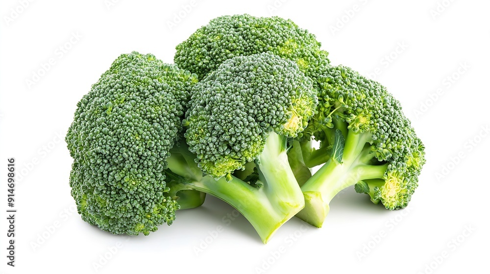 Poster fresh broccoli isolated on white background closeup : generative ai