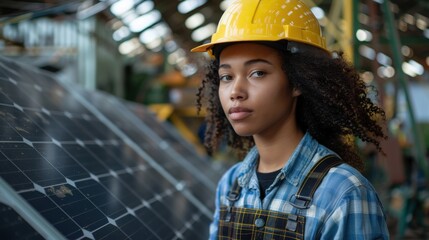 Fototapeta premium An apprentice installs and tests a solar panel system as part of a renewable energy project