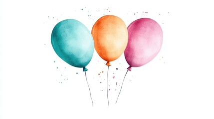 Fototapeta premium Cheerful Watercolor Balloon Icon Perfect for Festive Birthday Greeting Cards Isolated on a Clean White Background with a Modern Creative Design