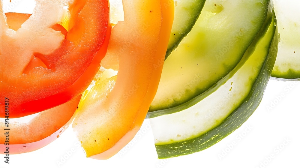 Poster backlit vegetable slices isolated on white background transparent food composition : generative ai