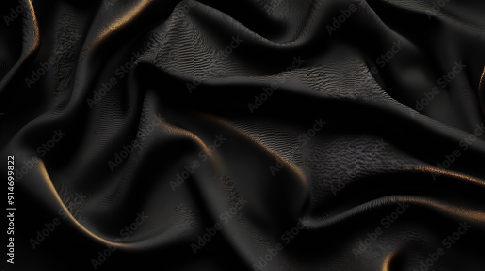 Poster A slightly wrinkled fabric background in dark color with golden lines : Generative AI