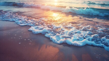 Seascape with Foamy Waves at Sunset